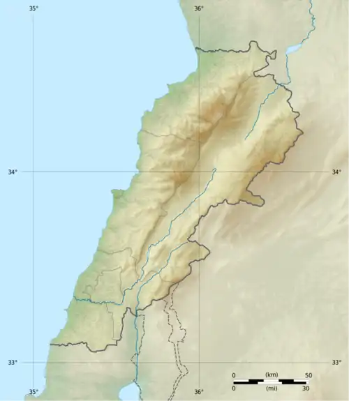 Map showing the location of Byblos within Lebanon