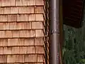 Details of a wooden shingle façade in Lech, Austria