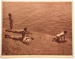 Boys on a dock in Naples, Italy (1908)