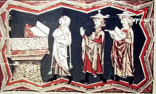 An illustration of men praying