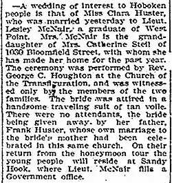 McNair's wedding announcement in 1905 newspaper