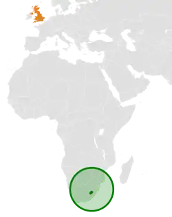 Map indicating locations of Lesotho and United Kingdom