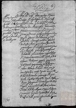 First page of the Royal order given to Agustin Davila y Padilla