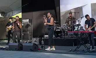 Mashrou' Leila at a concert in Pildammsparken, Malmö, July 2017.