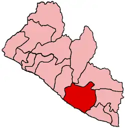 Map of Libera showing Sinoe County