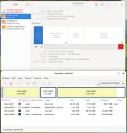GParted and gnome-disks showing disk a