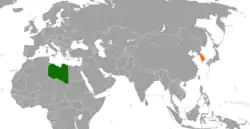Map indicating locations of Libya and South Korea