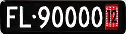 Temporary Liechtenstein license plate, front plates are showing a dot instead of the national coat of arms.