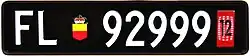 Temporary Liechtenstein license plate, rear plate, long format.