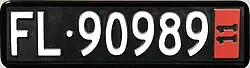 Temporary Liechtenstein license plate, front plates are showing a dot instead of the national coat of arms.