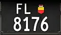 Liechtenstein license plate, rear plate in a square format of 300 × 160 mm, for passenger cars, trucks, buses, trailers, commercial tractors.