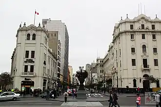 View of Giacoletti Building and the Gran Hotel Bolívar