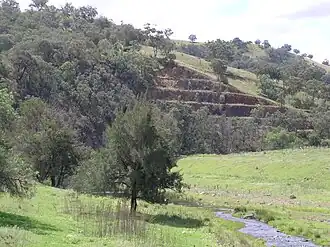 Swamp Oak Creek and the rail cutting at Limbri