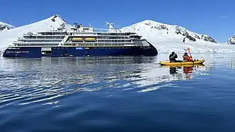 Lindblad National Geographic Resolution in Borgan Bay, Antarctica