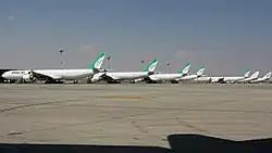 Line up of Mahan Air Airbus A340 at IKA Airport