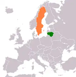 Map indicating locations of Lithuania and Sweden