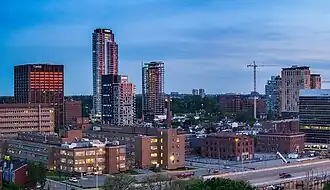 Little Italy's skyline in 2022, with Ottawa's tallest building, the Claridge Icon, on the left.