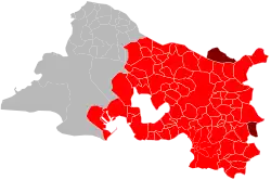 Territory of the metropolis of Aix-Marseille-Provence (in red the communes of Bouches-du-Rhône, in dark red those of Var and Vaucluse).
