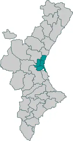 Horta of Valencia on map of Valencian Community