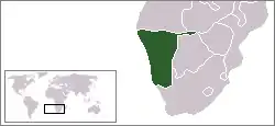 Map of Namibia and surrounding countries in southern Africa