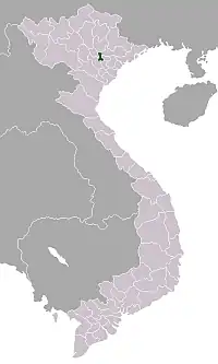 A map of modern Vietnam, with the location of the Đại Việt's capital highlighted. If Vietnam was divided up horizontally into three sections of equal height, the highlighted area would be in the center, both horizontally and vertically, of the topmost of the three sections.