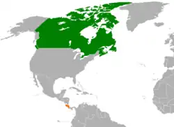 Map indicating locations of Canada and Costa Rica
