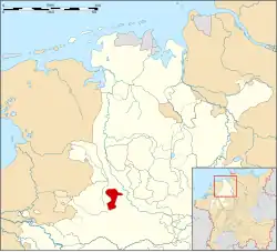 Map of the Lower Rhenish–Westphalian Circle around 1560, County of Steinfurt highlighted in red