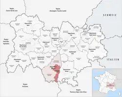 Location within the region Auvergne-Rhône-Alpes