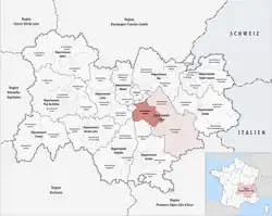 Location within the region Auvergne-Rhône-Alpes