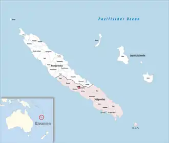 Location of the commune (in red) within New Caledonia