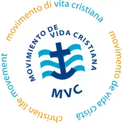 Logo of the Christian Life Movement depicted by an anchor over waves circled by the words "Christian life movement" in four languages (English, Spanish, Portuguese, and Italian)