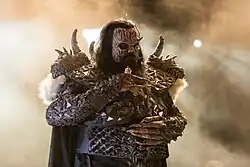 Mr Lordi on stage during a Lordi concert in 2025