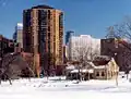 Loring Park in winter, park center erected c. 1906