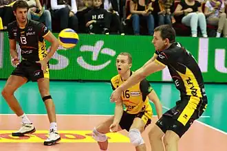 Winiarski, Zatorski and Kurek during a match against Lotos Trefl Gdańsk.