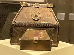 The Lough Erne Shrines, 8th or 9th-centuries. The smaller but similar shrine was found inside the larger container.[58]