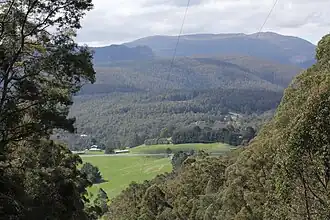 The highest point of the Huon Highway at Vinces Saddle in Lower Longley