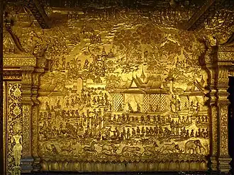 Image 18Luang Prabang, Wat Mai, gilded wood bas relief scenes from the Prince Vessantara Jataka. (from Culture of Laos)