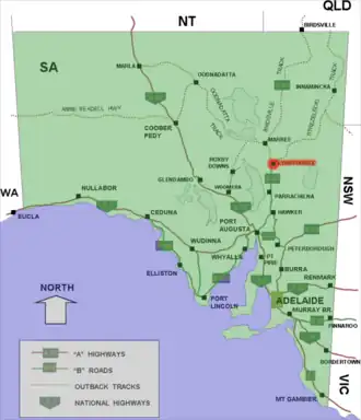 Location of Lyndhurst in South Australia (red)