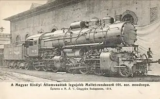 The four-cylinder 2,950&nbsp;hp (2,200&nbsp;kW) MÁV Class 601 was the strongest steam locomotive of pre WW1 Europe.[85][86][87]