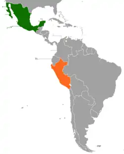 Map indicating locations of Mexico and Peru