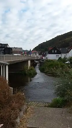 Image of the Shelde River flowing under a bridge