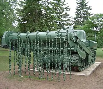 World War II M4 Sherman tank fitted with a flail
