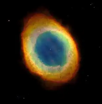 Image 24The Ring Nebula, a planetary nebula similar to what the Sun will become (from Formation and evolution of the Solar System)