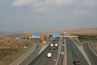 E22/ at junction 22, the highest point on the English motorway network, West Yorkshire, UK