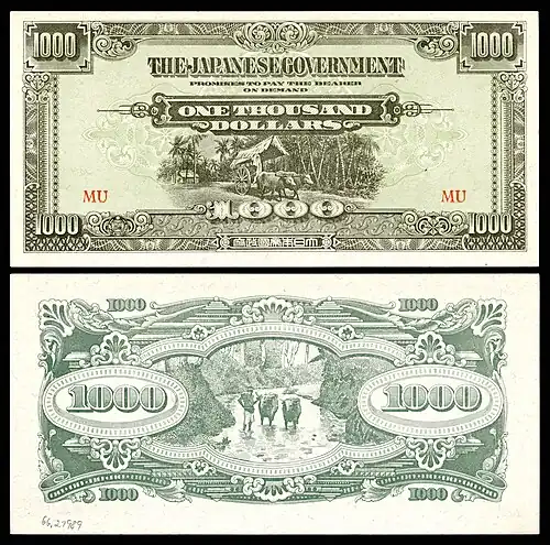 MAL-M10b-Malaya-Japanese Occupation-1000 Dollars ND (1945)