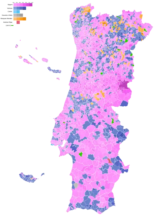 Most voted candidate in the first round, by parish.