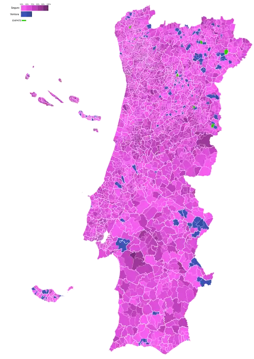 Most voted candidate in the second round, by parish.