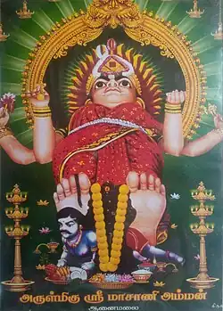Poster depicting the main murti of Masani Amman