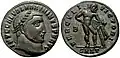 Maximinus II and Hercules with club and lionskin (Roman, 313 CE)