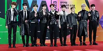 Zerobaseone posing at the Melon Music Awards red carpet in 2023.